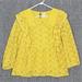 Anthropologie Tops | Anthropologie Blouse Womens 4 Yellow Lace Ruffle Boho Pullover Top 3/4 Sleeve | Color: Yellow | Size: 4