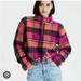 American Eagle Outfitters Tops | **Worn 2x** American Eagle Plaid Sherpa/Fleece Quarter Zip Pullover | Color: Orange/Pink | Size: S