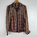 Free People Tops | Free People Top Womens Sz S Multicolor Embroidered Button Down Long Sleeve Plaid | Color: Red | Size: S