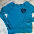 Pink Victoria's Secret Sweaters | Love Pink Turquoise Logo Wide Neck Sweater | Color: Black/Blue | Size: M