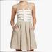 Jessica Simpson Dresses | Jessica Simpson|Tan Linen Halter Dress W White Horizontal Stripes, Feminine! | Color: Cream/Tan | Size: 10