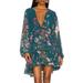 Free People Dresses | Free People Cherry Blossom Long Sleeve Boho Mini Dress Green Floral Women’s S | Color: Green | Size: S