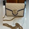 Gucci Bags | Gucci Limited Edition Quilted White Leather Mini Marmont Bag On Chain - Euc | Color: Blue/White | Size: Os