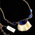 Anthropologie Jewelry | Anthropologie Fringe Tassel Blue Stone Silver Chain Necklace Capwell Brand | Color: Blue/Gold | Size: Os