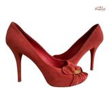 Louis Vuitton Shoes | Authentic Louis Vuitton Red Suede Leather Peep Toe Pumps Shoes Sandals Size 39/9 | Color: Red | Size: 9