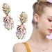 Anthropologie Jewelry | Anthropologie Gold Plated Pastel Crystal Baguette Cluster Teardrop Earri | Color: Gold/Pink | Size: Os