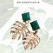 Anthropologie Jewelry | Anthropologie Gold Plated Tropical Monstera Leaves Emerald Green Drop Ea | Color: Gold/Green | Size: Os