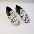 Vans Shoes | Kids Size 3.5 Vans Asher Glitter Purple/Yellow/Blue/Black Checkered Slip-Ons | Color: Purple/Yellow | Size: 3.5g