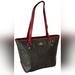 Coach Bags | Coach Signature Tote Bag Handbag Brown/Cranberry | Color: Brown/Red | Size: Os