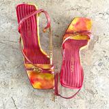 Nine West Shoes | Elegant High Heel Open Square Toe Leather Sandal Nine West Size 9m | Color: Red | Size: 9