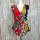 Anthropologie Tops | Anthropologie Xs Baraschi Floral V Neck Anila Peplum Blouse Tank Top Faux Wrap | Color: Red/Yellow | Size: Xs
