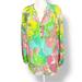 Lilly Pulitzer Tops | Lilly Pulitzer Elsa Blouse Top Medium Flowy 100% Silk Pink Green Tropical | Color: Green/Pink | Size: M