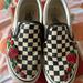 Vans Shoes | Black And White Checkerboard Slip On Vans With Roses, Used, Women’s Size 8.5 | Color: Black/White | Size: 8.5