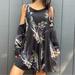 Free People Dresses | Free People Cold Shoulder Floral Dress Sz M | Color: Black | Size: M