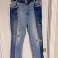 Free People Jeans | Free People Patchwork Two Tone Denim Straight Leg Denim Jeans | Color: Blue | Size: 29