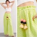 Anthropologie Pants & Jumpsuits | Anthro Ollari Chartreuse Yellow Green Eyelet Lacy Tassel Wide Leg Pants - Xs | Color: Green/Yellow | Size: Xs