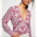 Free People Tops | Free People Wild And Free Paisley V-Neck Cropped Boho Blouse Small | Color: Pink/Red | Size: S
