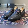 Gucci Shoes | Gucci Classic Silver Horsebit Black Leather Horsebit Web Men’s Loafers Size 10.5 | Color: Black | Size: 10.5