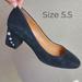 J. Crew Shoes | J. Crew Black Suede Pearl Block Heel Pumps Size 5.5, Holiday, Event, Classic | Color: Black/White | Size: 5.5