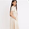 Madewell Dresses | Madewell Puff-Sleeve V-Neck Midi Dress In Shiny Gold, Women's Size Xs | Color: Gold | Size: Xs