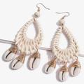 Anthropologie Jewelry | Anthropologie Hawaiian Cowrie Shell Long Woven Rattan Bohemian Beach Ear | Color: Cream/Gold | Size: Os