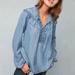 Anthropologie Tops | Anthropologie Maeve Shirt Women’s Size Small Ruffled Button Down Chambray Top S | Color: Blue/Gold | Size: S