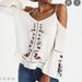 American Eagle Outfitters Tops | American Eagle | Boho Embroidered Ivory Crop Tank Top | Color: Cream/Red | Size: S
