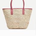 J. Crew Bags | J.Crew Natural Woven Beach Tote With Pink Handle Bag | Color: Cream/Pink | Size: Os