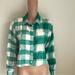 American Eagle Outfitters Tops | American Eagle Outfitters Kelly Green/Cream Flannel Shirt Women’s Size Xs Top | Color: Cream/Green | Size: Xs