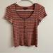 American Eagle Outfitters Tops | American Eagle Outfitters Striped Ribbed Button Top | Color: Blue/Cream/Orange | Size: S