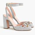 J. Crew Shoes | J. Crew Harlow Vicky Silver Glitter Jewel Gems Ankle Strap Pumps Heels 6.5 | Color: Silver | Size: 6.5