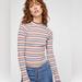 Free People Tops | - Nwt Free People Mirror Blue Striped Mock Neck Long Sleeve Top | Color: Blue/Red/Tan/White/Yellow | Size: M