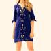 Lilly Pulitzer Dresses | Lilly Pulitzer Bryce Silk Embroidered Cold Shoulder Navy Dress Size Xs | Color: Blue/Gold | Size: Xs