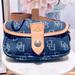 Dooney & Bourke Bags | Dooney And Bourke - Denim Blue Canvas Leather Trimmed Pouch Wristlet, Nwt | Color: Blue/Tan | Size: Os