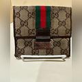 Gucci Bags | Gucci Gg Webbed Sherry Wallet W/Multicolor Horsebit Closure | Color: Brown/Tan | Size: Os