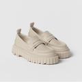 Zara Shoes | Chunky Lug Sole Loafers. 100% Cotton Lined Interior And Insole. | Color: Cream | Size: 13.5g