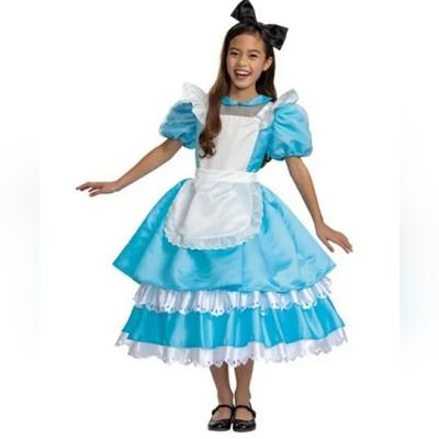 Disney Costumes | New Deluxe Alice In Wonderland Disney Dress Up Costume Cosplay Hoop Skirt M 8 10 | Color: Blue/White | Size: 8-10 M