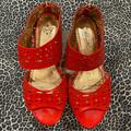 Anthropologie Shoes | Anthropologie Miss Albright Red Patent Leather Jetta Sandal Size 8 | Color: Red | Size: 8