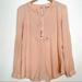 Free People Tops | Free People Tunic Blouse Long Roll Up Sleeves Snap Back Embellished Size Xsmall | Color: Orange/Pink | Size: Xs