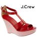 J. Crew Shoes | J. Crew Palma T-Strap Leather Platform Wedge Strappy Ankle Italy Red Sandals 10 | Color: Red | Size: 10