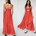 Free People Dresses | Free People Buona Sera Maxi Dress 6 Red Floral Cutout Jacquard Pleated Ruffle | Color: Red | Size: 6