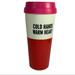 Kate Spade Dining | Kate Spade Travel Mug Cold Hands Warm Heart 16 Oz Cream Red Cup With Pink Lid | Color: Pink/Red | Size: 16 Ounce