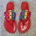 Tory Burch Shoes | Hp Tory Burch Miller Sandal Shoe Leather Patent Bright Rainbow Ruby | Color: Red | Size: 6
