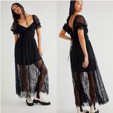 Free People Dresses | Free People Black Lace Dress Dear Jane Lace Midi Ruched Underwire Wedding Black | Color: Black | Size: Na