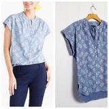 J. Crew Tops | J Crew Mercantile Top Blue Floral Chambray Camp Shirt Womens Size S | Color: Blue | Size: S