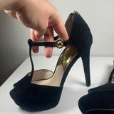 Michael Kors Shoes | Michael Kors Suede T Strap Platform Stiletto Pump Black Women's Sz 8 | Color: Black | Size: 8