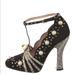 Gucci Shoes | Gucci Daux Pearl Accents Suede T Strap Pump | Color: Black/White | Size: 10