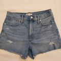 Madewell Shorts | Madewell The Perfect Short, Denim Jean Short Raw Hem Light Distressed. Size 30 | Color: Blue | Size: 30