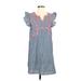 Entro Casual Dress - Shift V Neck Short sleeves: Blue Print Dresses - Women's Size Small