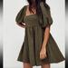 Free People Dresses | Free People Violet Puffed Sleeve Olive Green Fit And Flare Dress Size M | Color: Green | Size: M